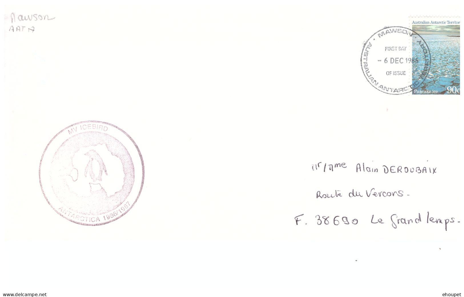6 DECEMBRE 1990 ICEBIRD A MAWSON - Briefe U. Dokumente
