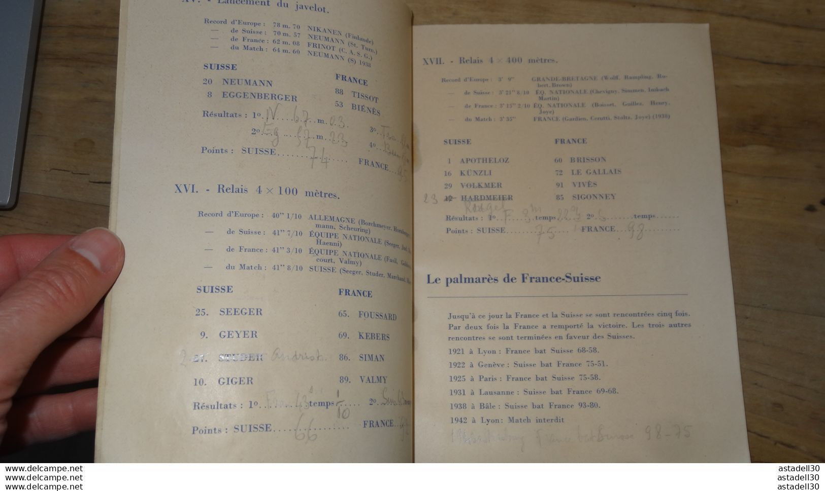 Superbe Catalogue Fede Athletisme STRASBOURG 1945, Programme FRANCE SUISSE ............. C- ..... Caisse-9 - Athlétisme