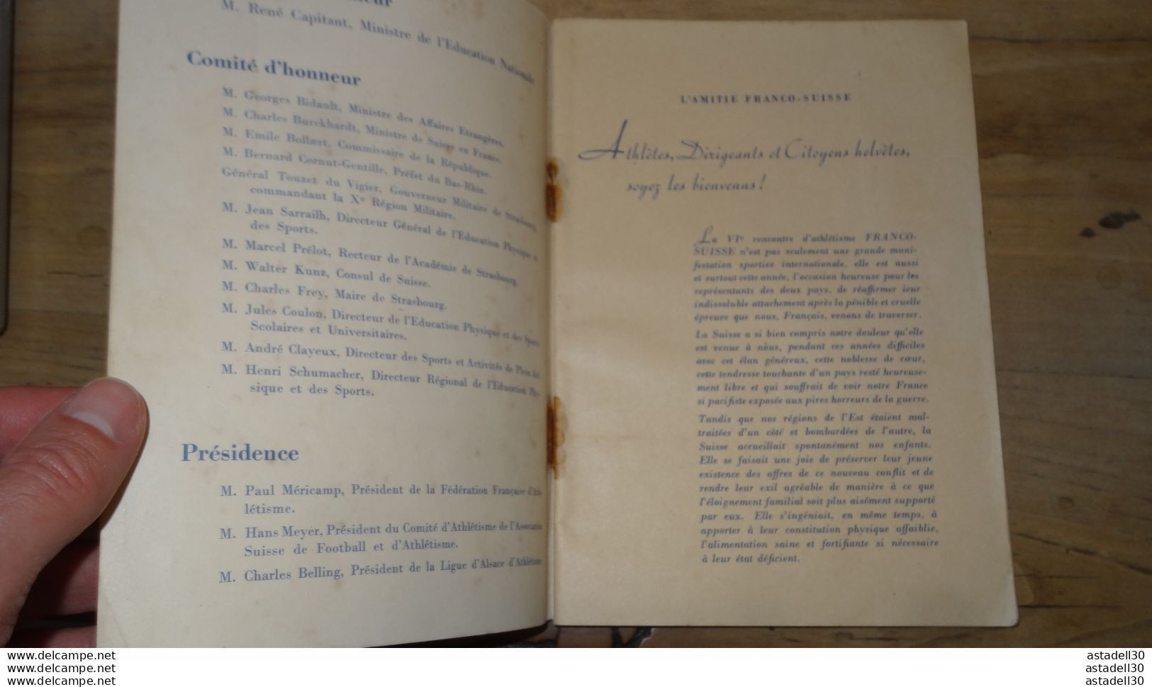 Superbe Catalogue Fede Athletisme STRASBOURG 1945, Programme FRANCE SUISSE ............. C- ..... Caisse-9 - Atletiek