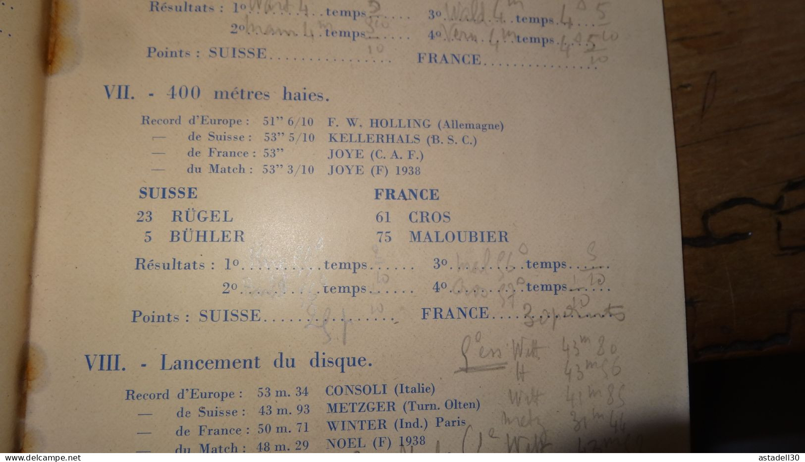 Superbe Catalogue Fede Athletisme STRASBOURG 1945, Programme FRANCE SUISSE ............. C- ..... Caisse-9 - Leichtathletik