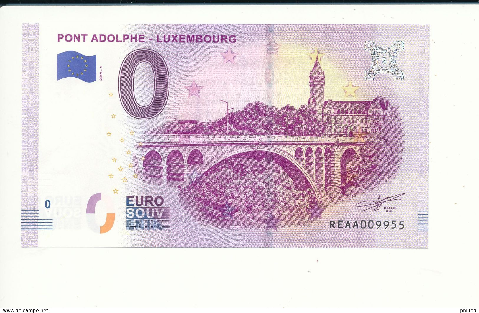 Billet Touristique 0 Euro - PONT ADOLPHE - Luxembourg  - REAA  - 2019-1 N° 9955 - Autres & Non Classés