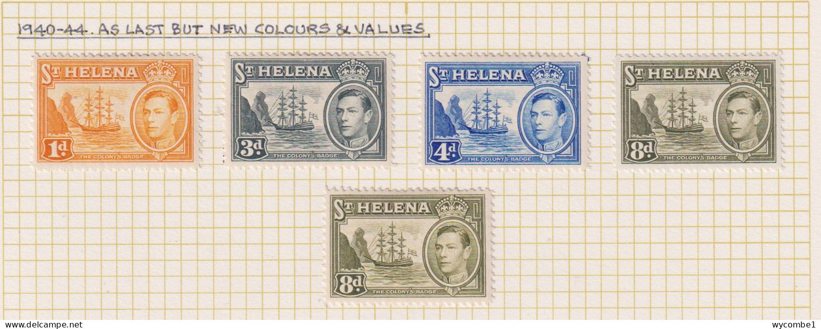 ST HELENA  - 1940-44 George VI Wmk Mult. Script CA P 121/2 New Colours Set  Hinged Mint - Saint Helena Island