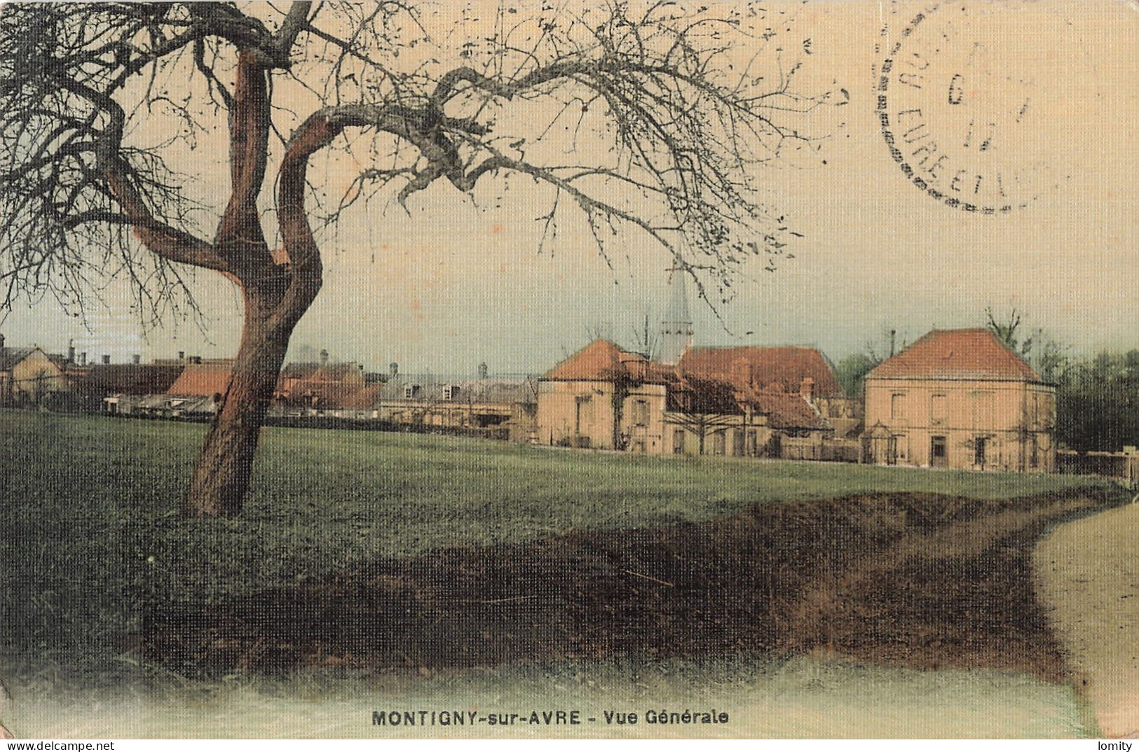 28 Montigny Sur Avre Vue Générale CPA Carte Colorisée Toilée - Montigny-sur-Avre