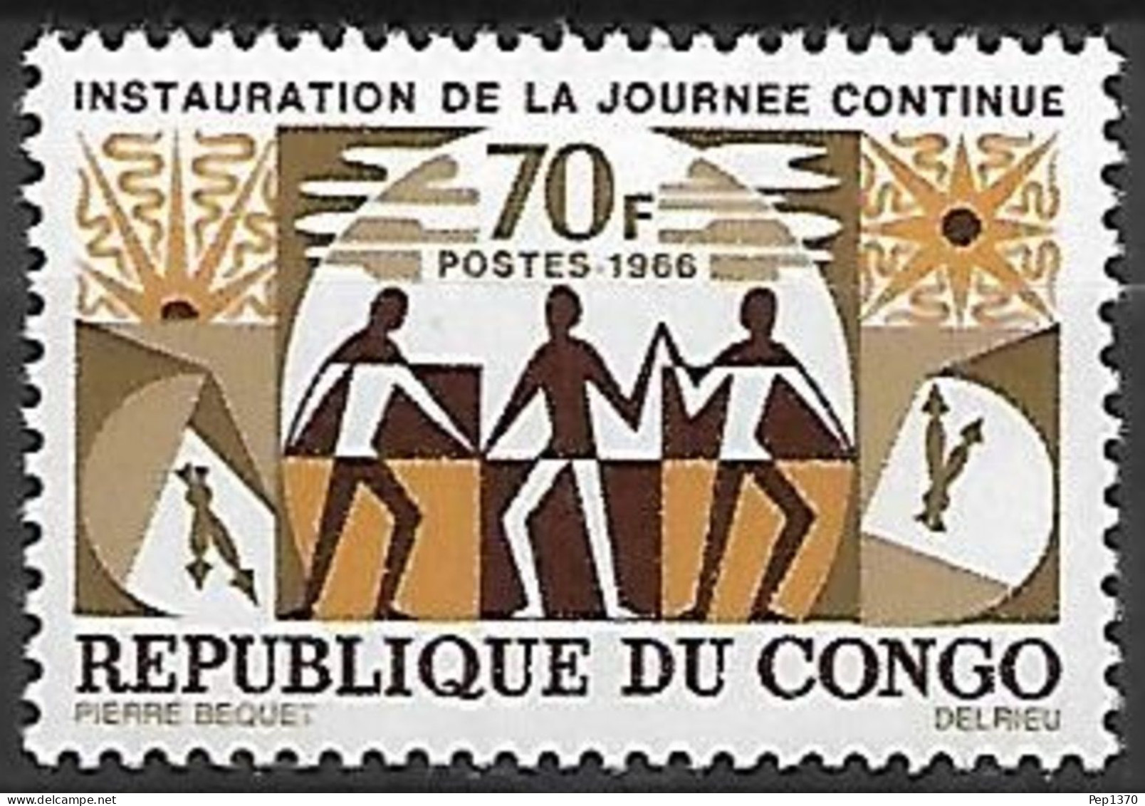 REPUBLICA DEL CONGO 1966 - INSTAURACION DE LA JORNADA CONTINUA - YVERT 186** - Nuevas/fijasellos