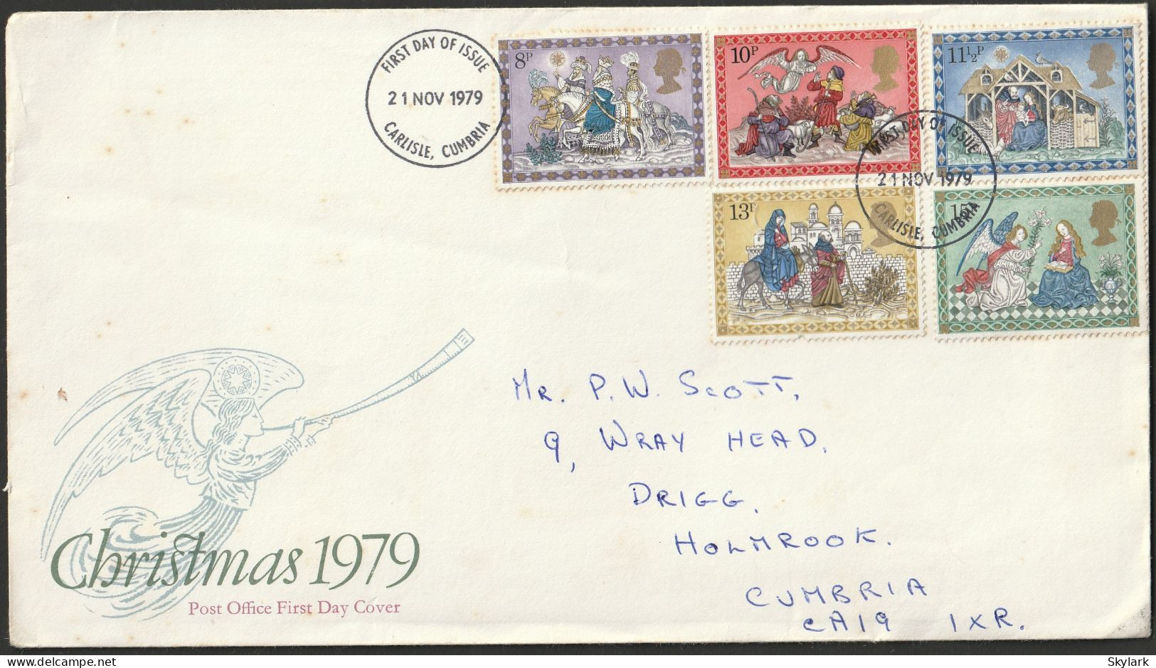 Great Britain   .   1979   .  "Christmas 79"   .   First Day Cover - 5 Stamps - 1971-1980 Decimal Issues