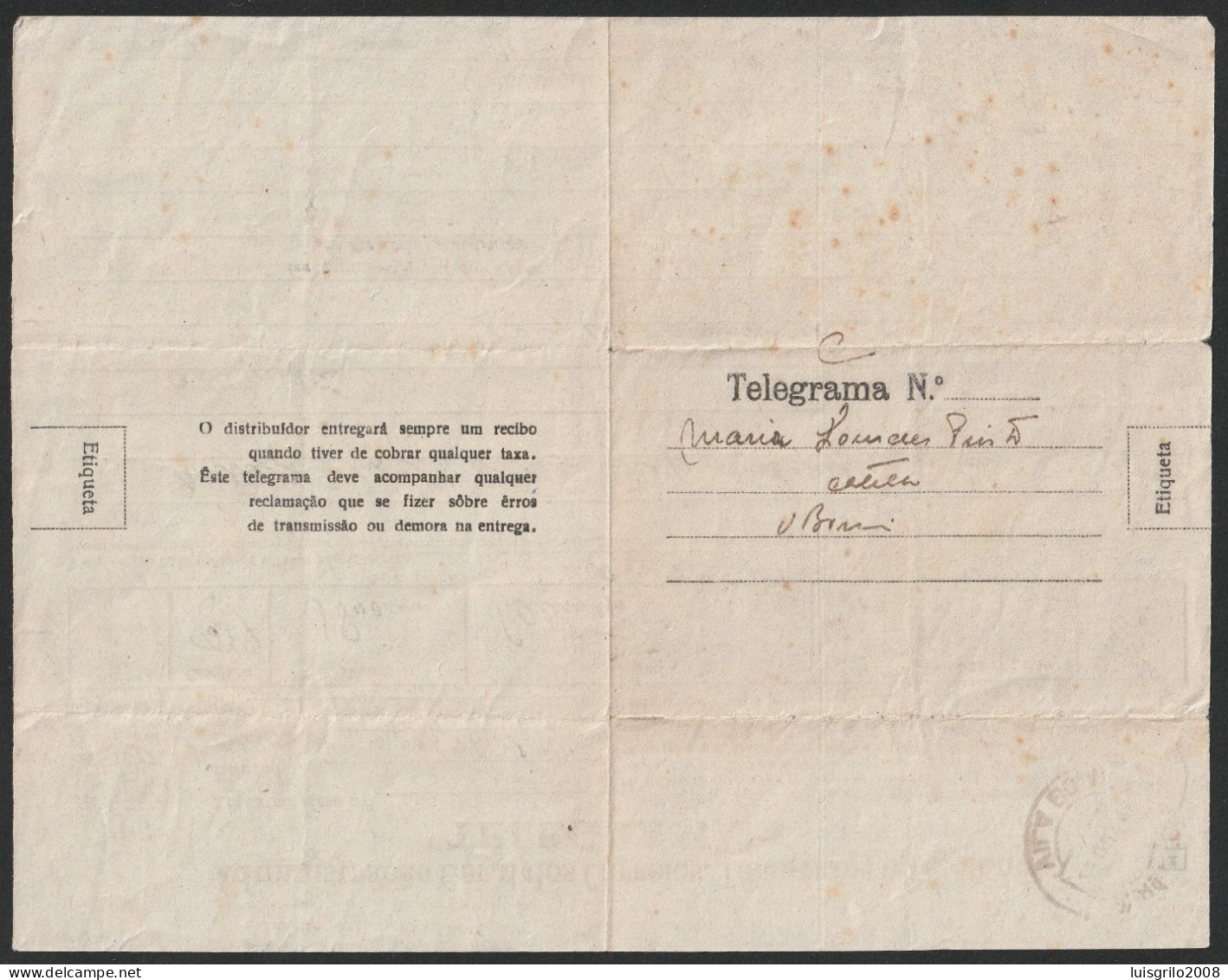 Telegram/ Telegrama - Viana Do Alentejo > Vila Boim -|- Postmark - Vila Boim. 1966 - Brieven En Documenten