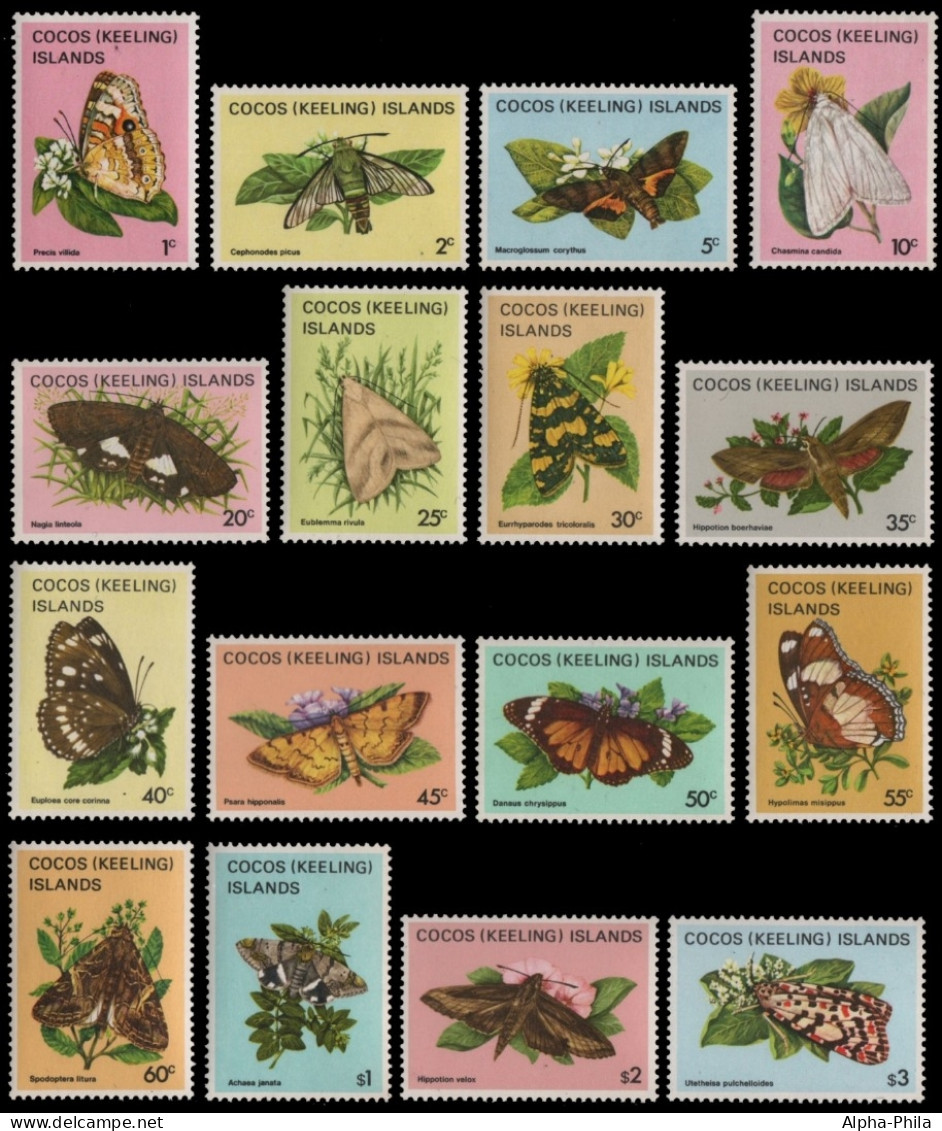 Kokos-Inseln 1982 - Mi-Nr. 88-103 ** - MNH - Schmetterling / Butterflies - Cocos (Keeling) Islands
