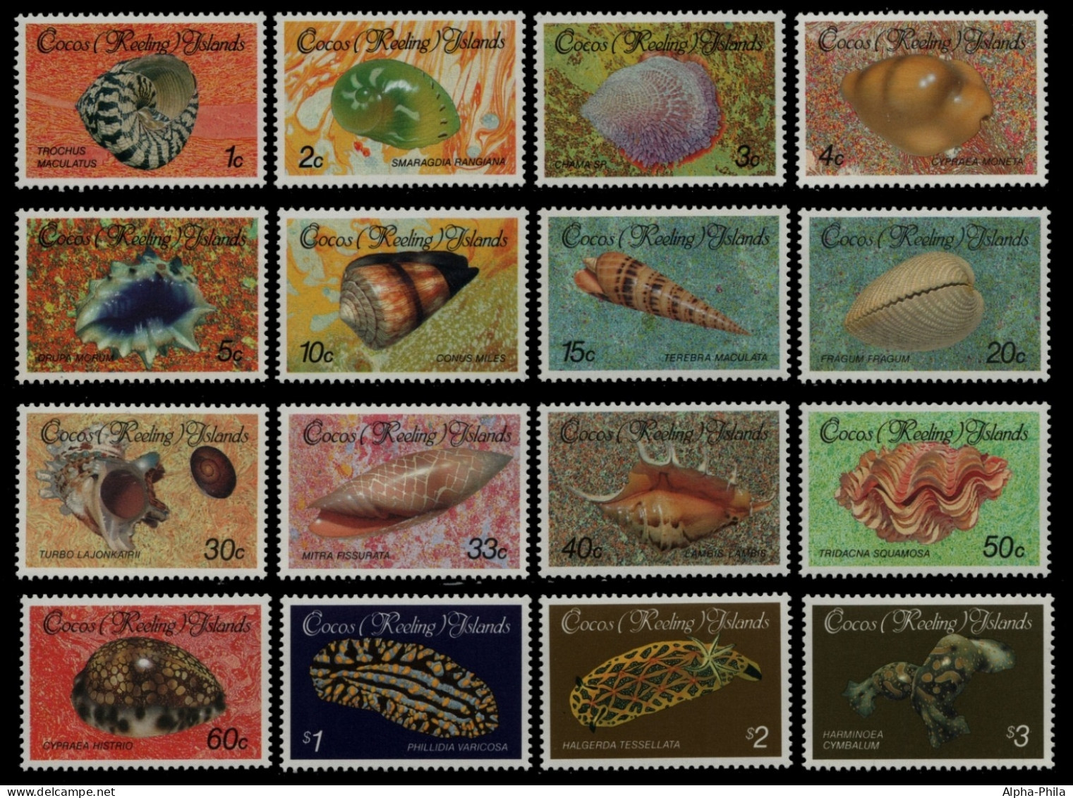 Kokos-Inseln 1985 - Mi-Nr. 140-155 ** - MNH - Meeresschnecken / Marine Snails - Cocos (Keeling) Islands