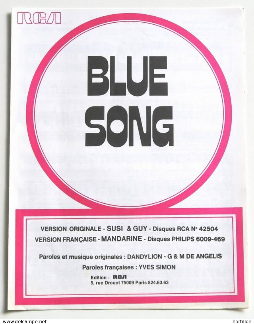 Partition Vintage Sheet Music SUSI & GUY / MANDARINE : Blue Song 1974 Yves Simon - Chansonniers