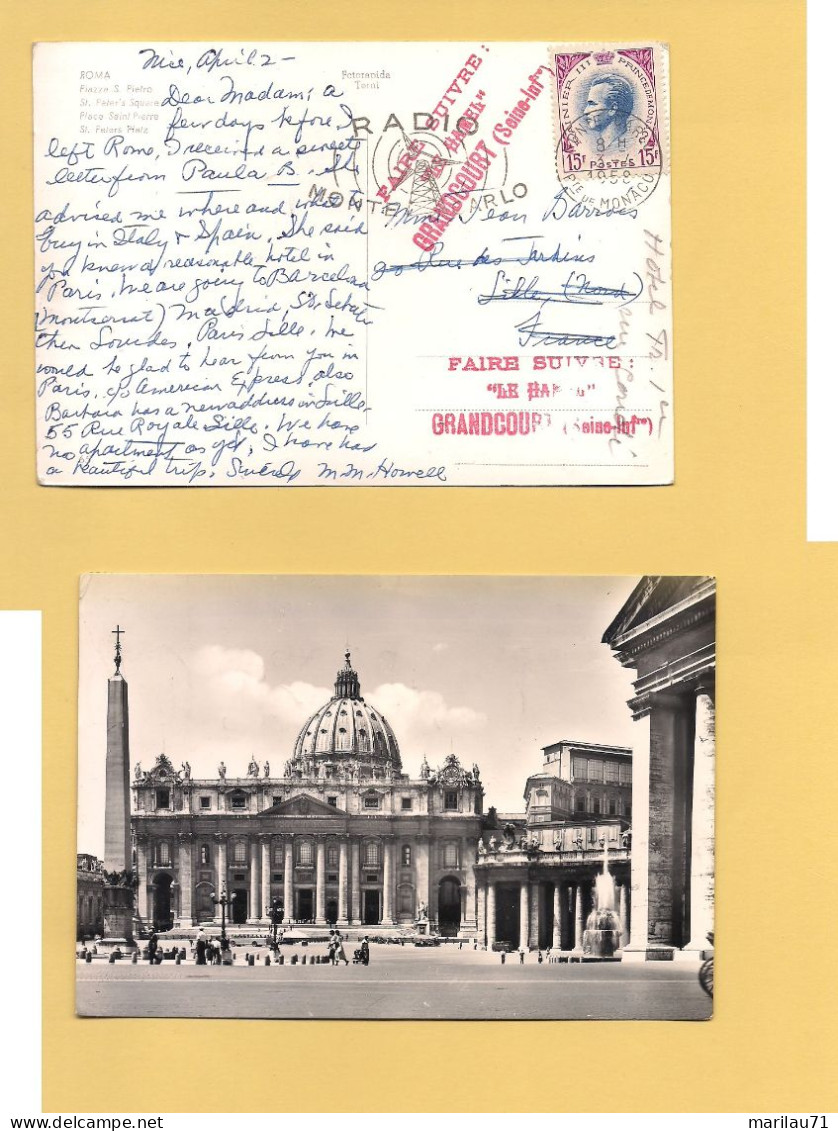 12179 MONTECARLO MONACO 1958 15f Isolato Card Roma Radio Annullo Meccanico Rispedizione - Lettres & Documents