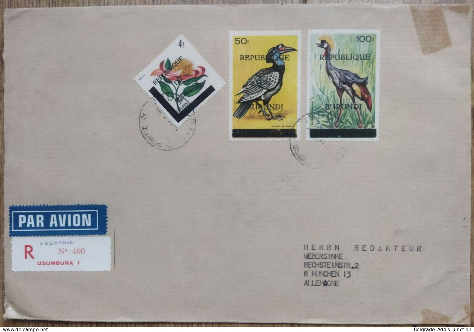 Burundi COB 197 & 198 Sur Lettre Cover 1967 Birds Oiseaux - Briefe U. Dokumente