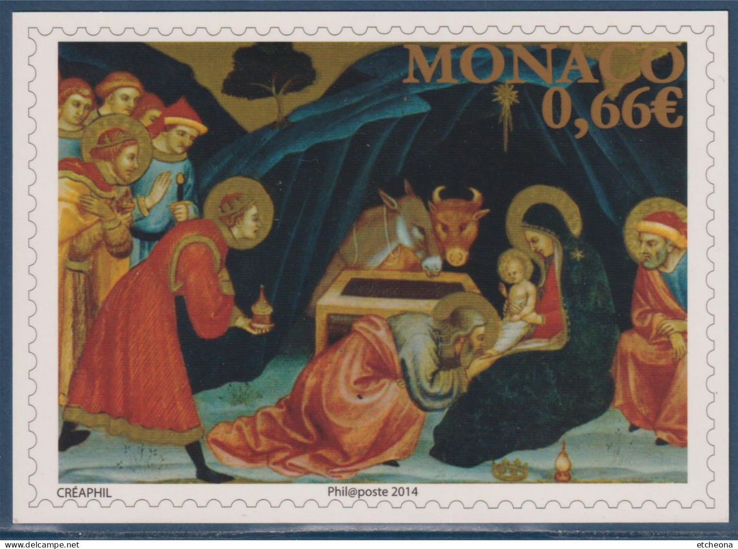 Meilleurs Vœux Flamme De Monaco Naissance Princière 11.12.14 Reprise Visuel Du Timbre N°2947 Adoration Des Mages - Postmarks