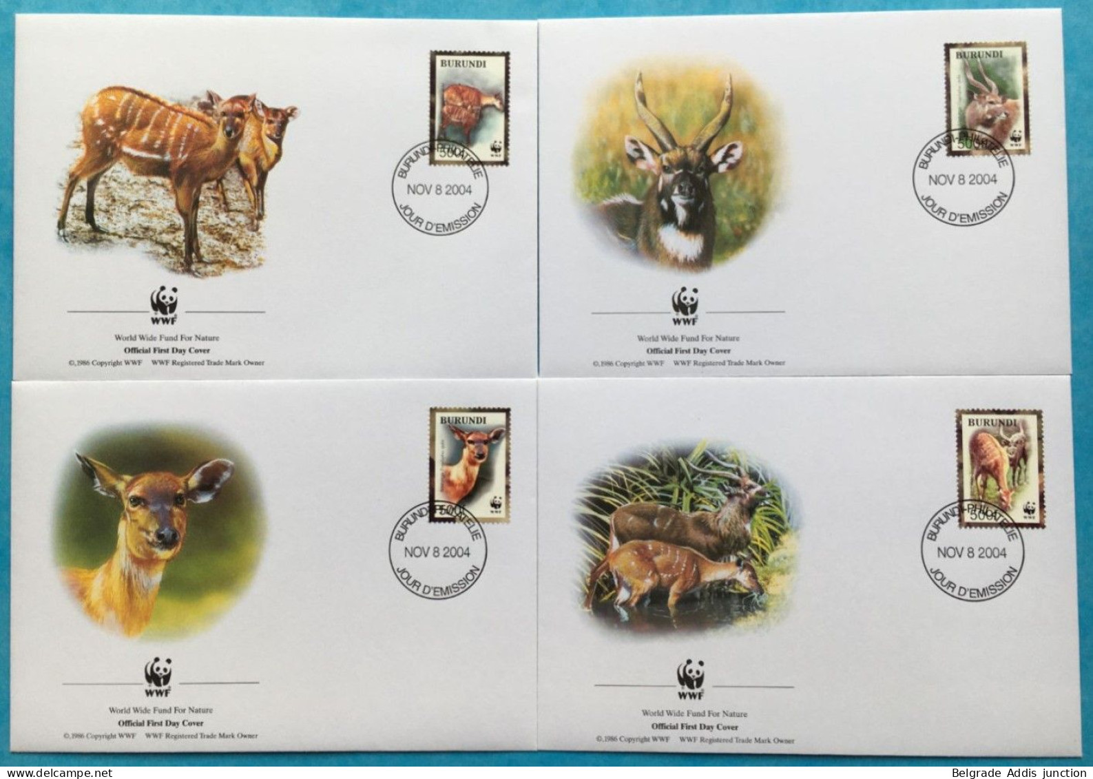 Burundi COB 1694/97 Série Complète Sur Enveloppes FDC 2004 WWF - Briefe U. Dokumente