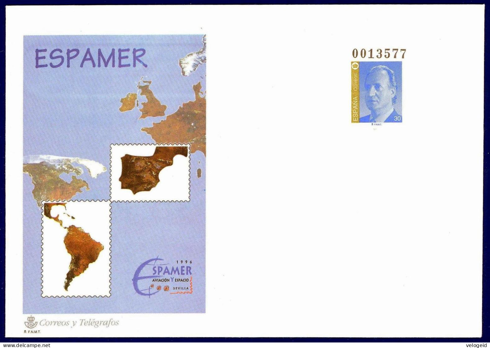 España. Spain. 1996. Sobre Entero Postal. ESPAMER: Aviacion Y Espacio. Sevilla - 1931-....