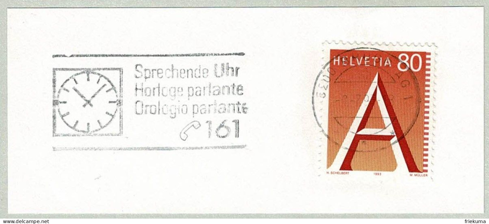 Schweiz / Helvetia 1995, Flaggenstempel Telefon Sprechende Uhr / Horloge Parlante / Talking Clock Brugg - Uhrmacherei