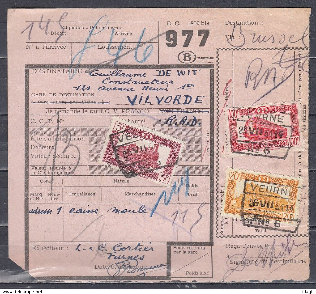Vrachtbrief Met Stempel VEURNE N°6 - Documentos & Fragmentos