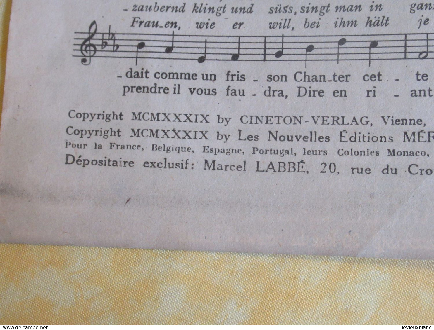 Partition Ancienne/"BEL-AMI " /Tino ROSSI /Théo  MACKEBEN/Louis POTERAT/Cineton Verlag/1939   PART361 - Otros & Sin Clasificación