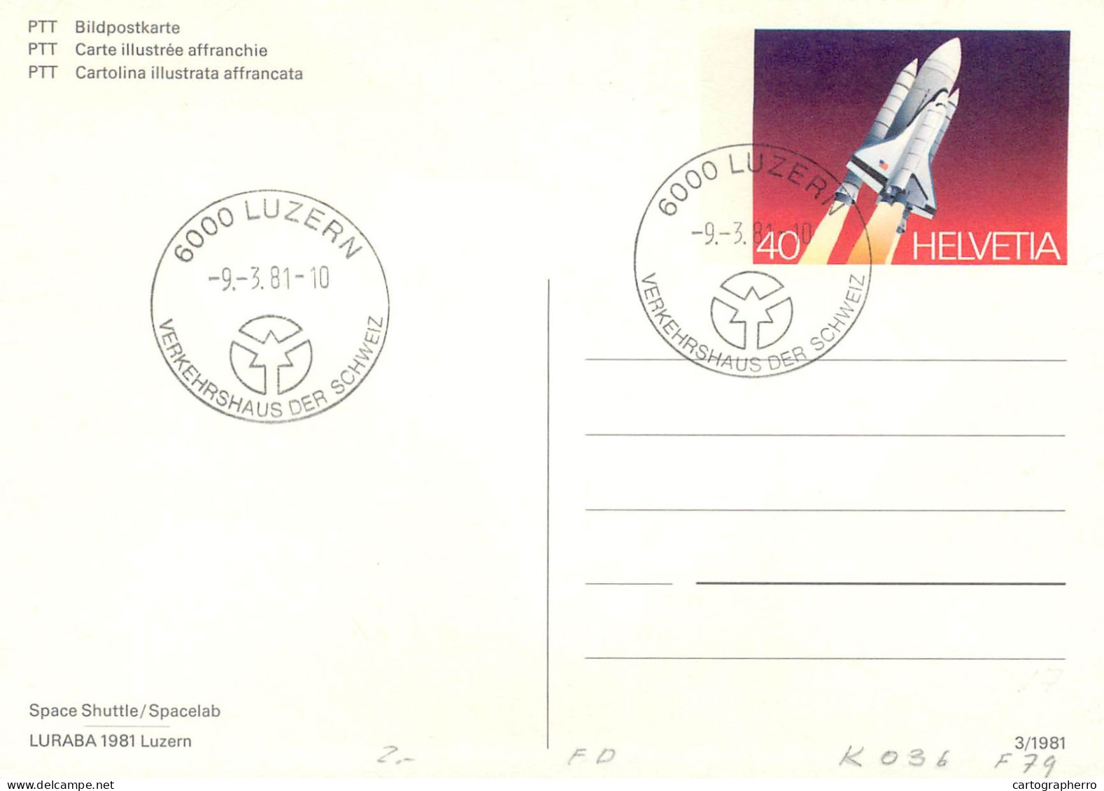 Space Shuttle Spacelab Luraba 1981 Luzern Switzerland PPT Postcard - Other (Air)