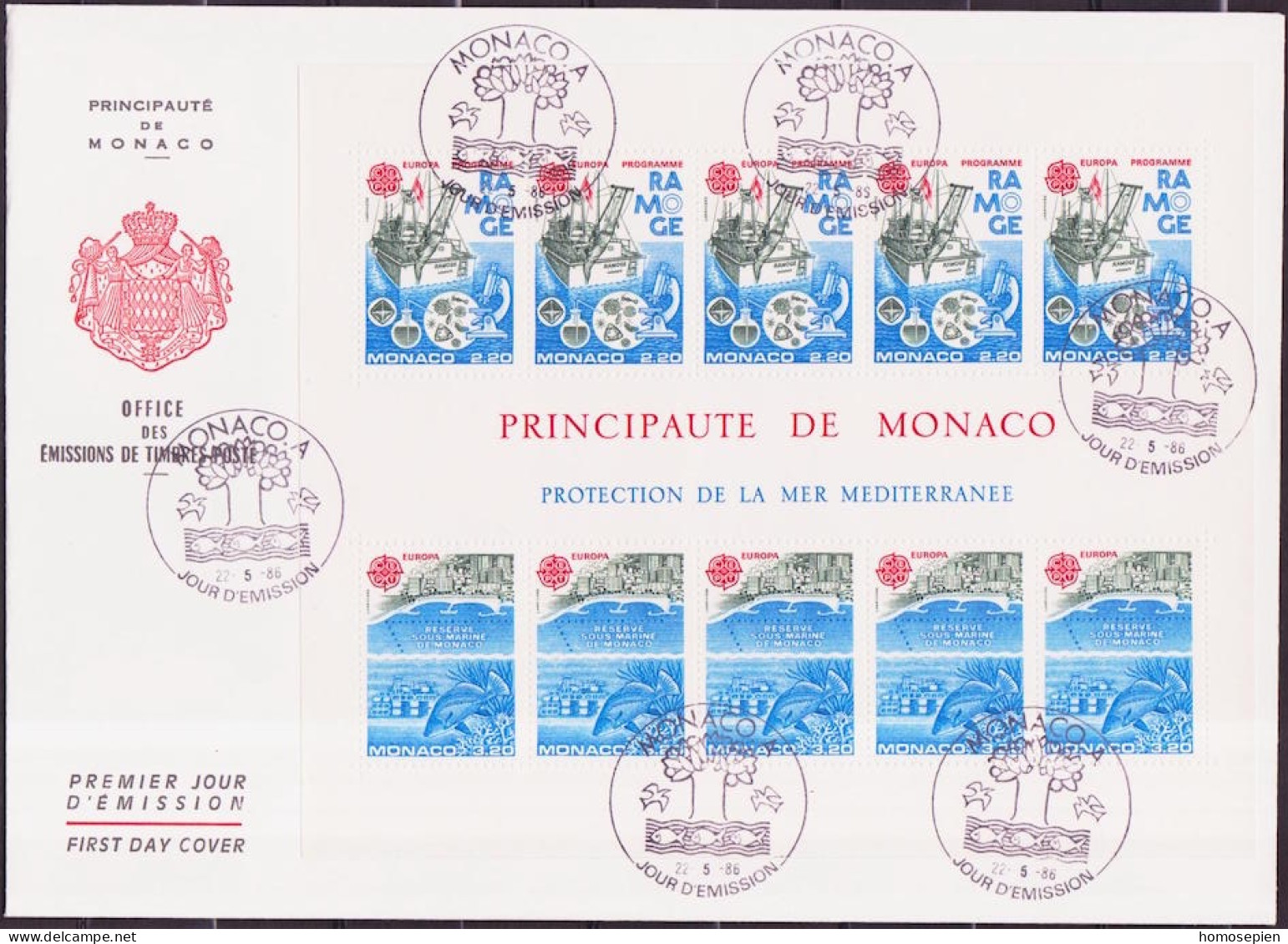 Europa CEPT 1986 Monaco FDC Y&T N°BF34 - Michel N°B32 - 1986