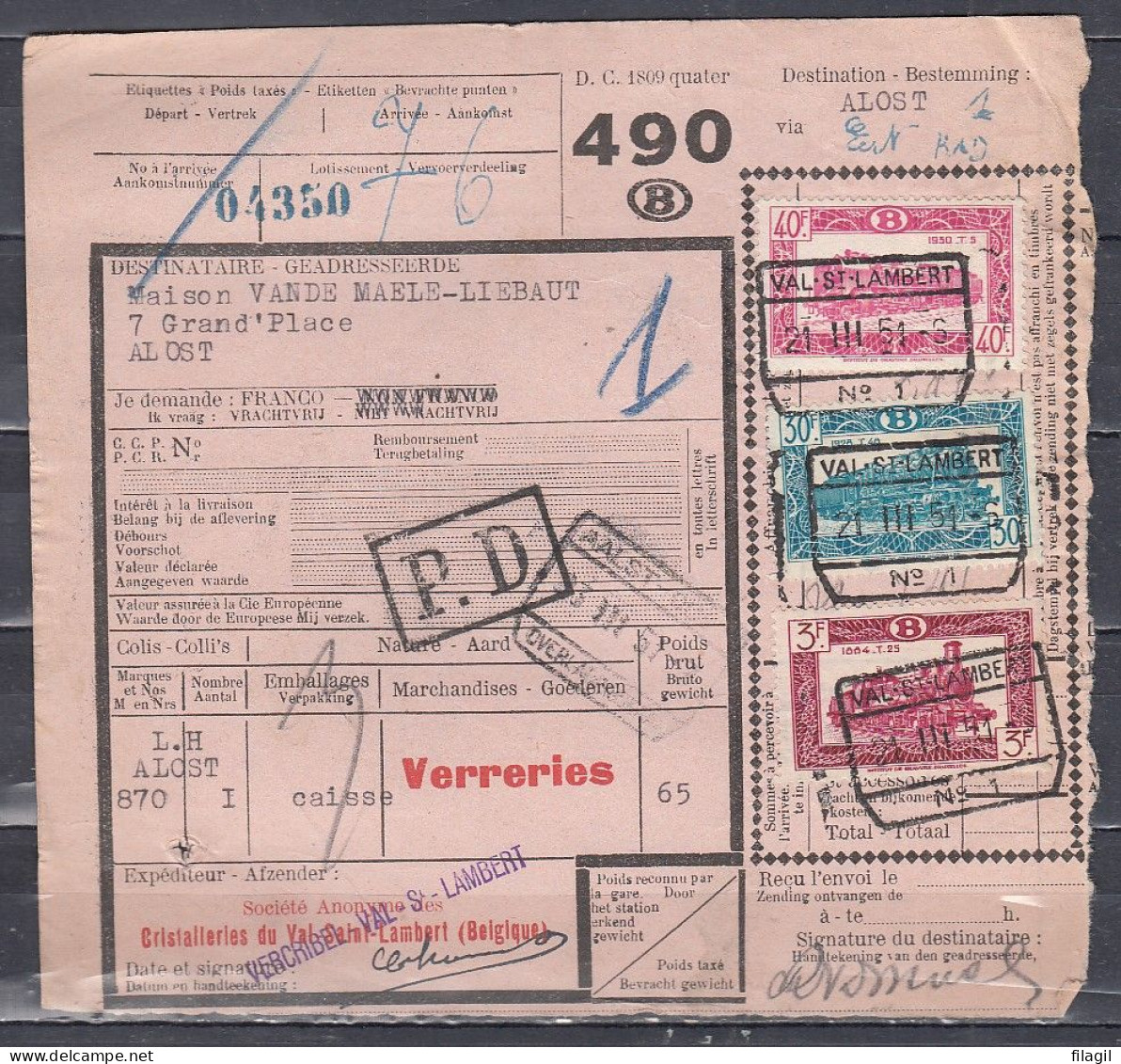 Vrachtbrief Met Stempel VAL ST LAMBERT N°1 - Documenten & Fragmenten
