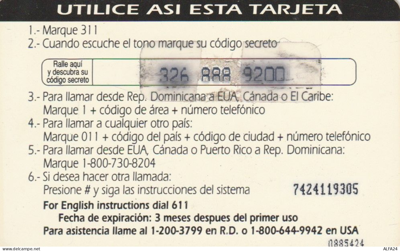 PREPAID PHONE CARD DOMINICANA (PV1032 - Dominik. Republik