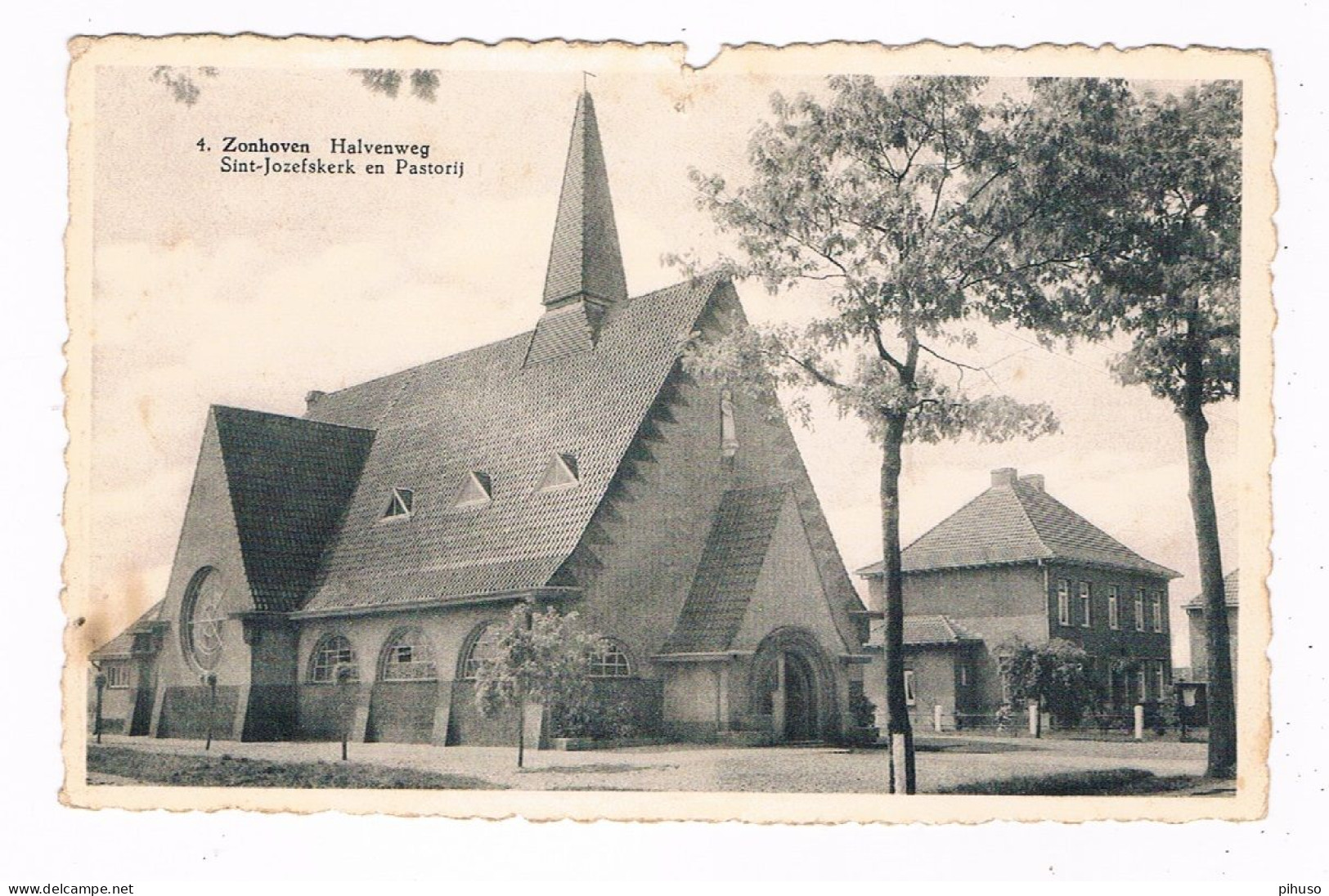 B-9804  ZONHOVEN : Halvenweg - Sint Jozefskerk En Pastorij - Zonhoven