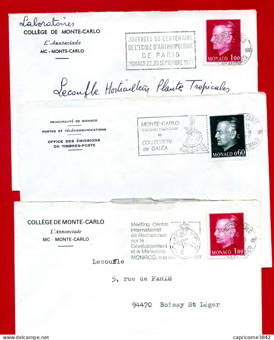 Monaco - 3 Enveloppes Prince Rainier N° 992 Et 1080 Avec Oblitérations Secap - Postmarks