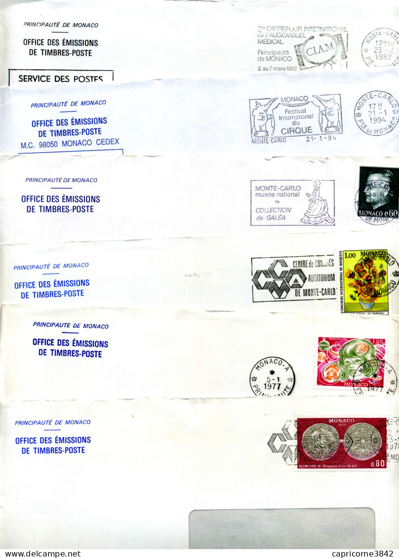 Monaco - 6 Enveloppes Timbres Et Oblitérations Diverses - Poststempel