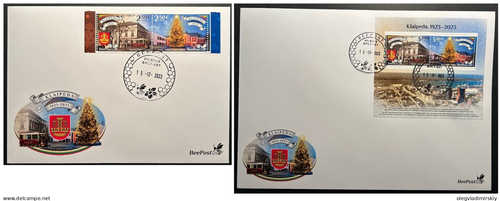 Lithuania Litauen Lituanie 2023 Christmas In Klaipeda Tramway Architecture BeePost Set Of 2 FDC's - Tramways