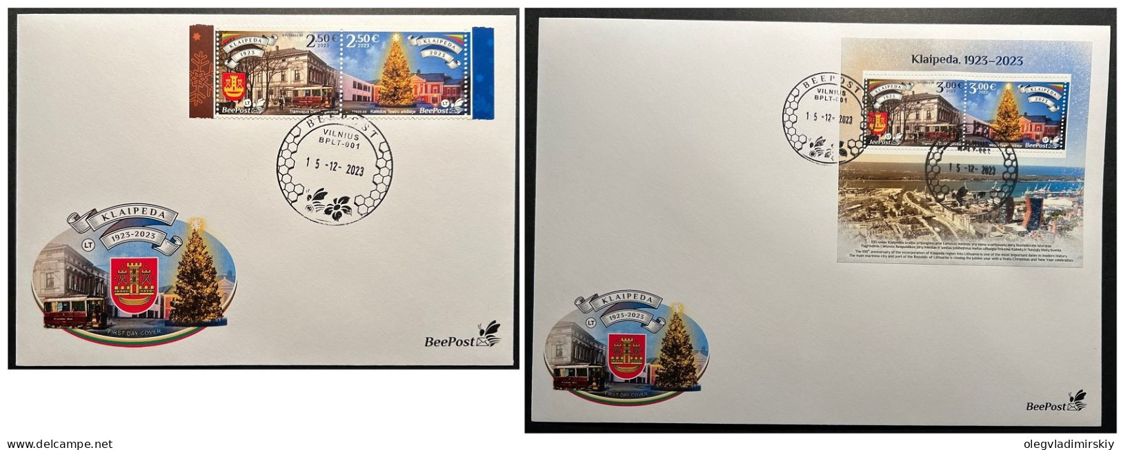 Lithuania Litauen Lituanie 2023 Christmas In Klaipeda Tramway Architecture BeePost Set Of 2 FDC's - Tranvie