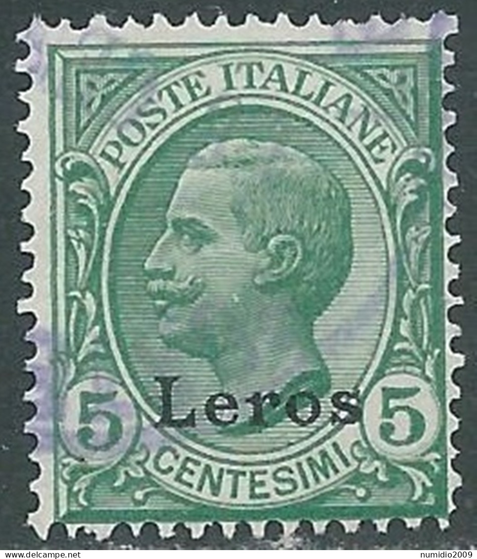 1912 EGEO LERO USATO EFFIGIE 5 CENT - I35-2 - Egeo (Lero)