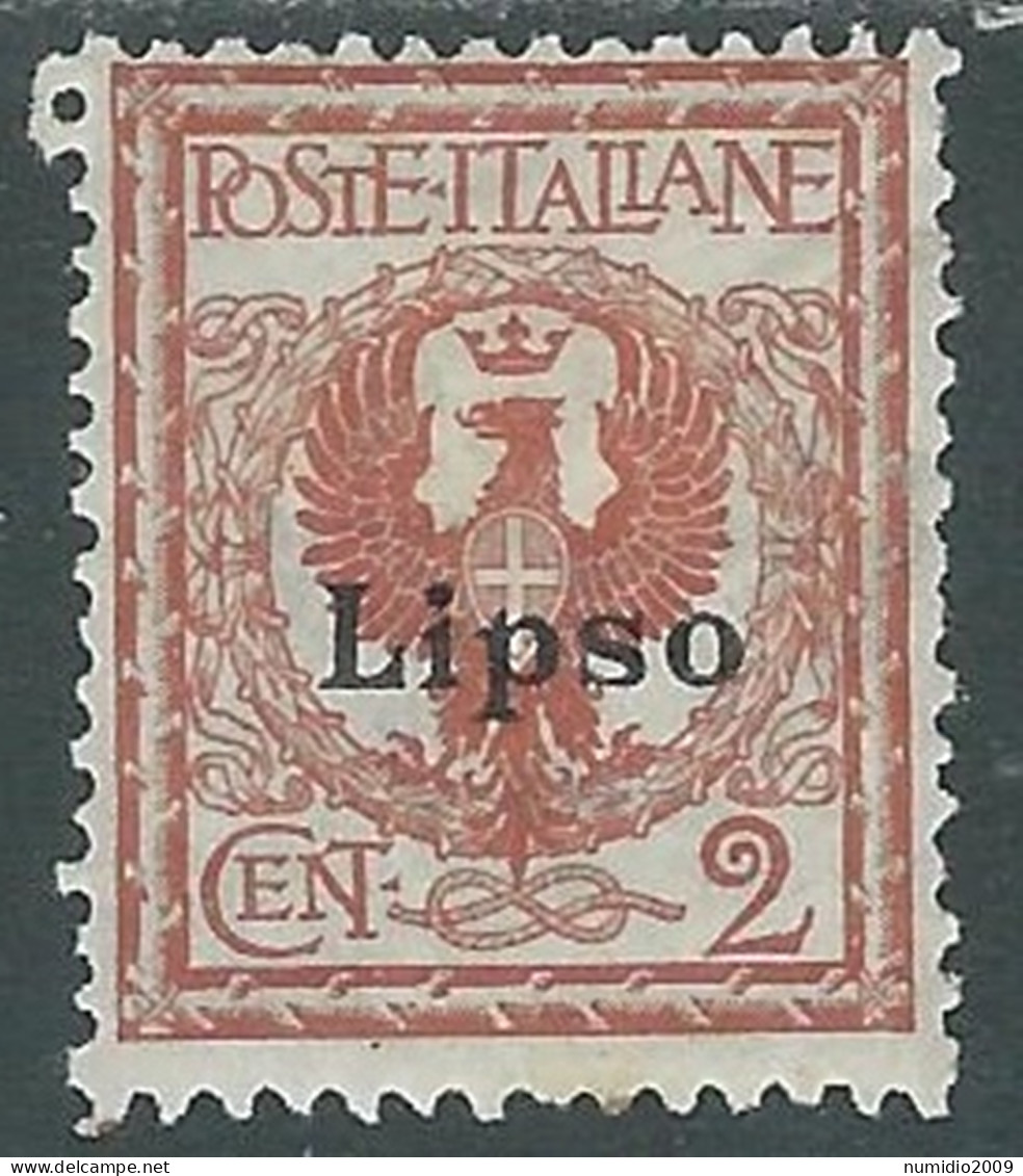 1912 EGEO LIPSO AQUILA 2 CENT MH * - I29-2 - Egeo (Lipso)