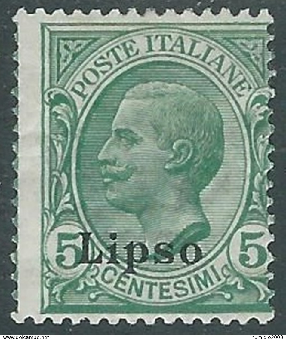 1912 EGEO LIPSO EFFIGIE 5 CENT MH * - I29-2 - Aegean (Lipso)