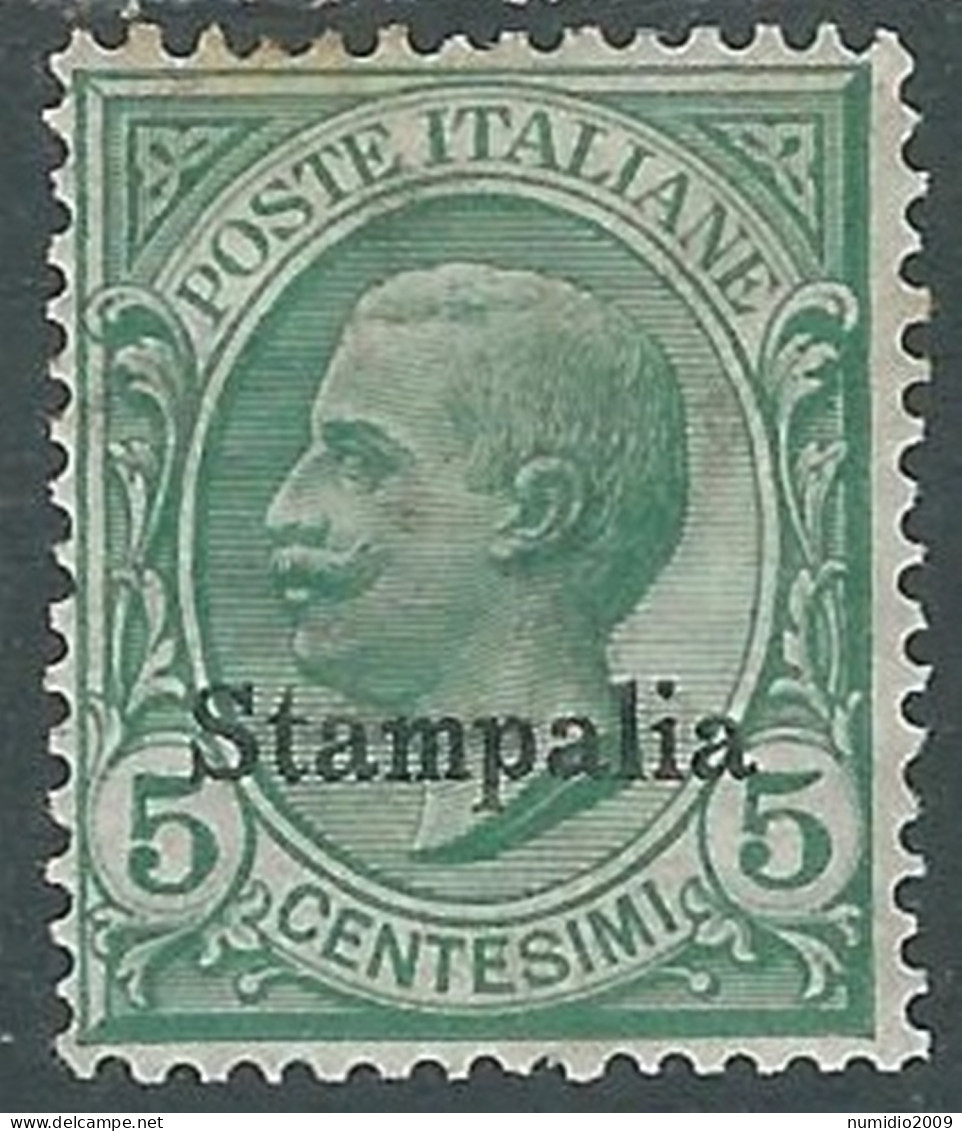 1912 EGEO STAMPALIA EFFIGIE 5 CENT MH * - I29-5 - Ägäis (Stampalia)