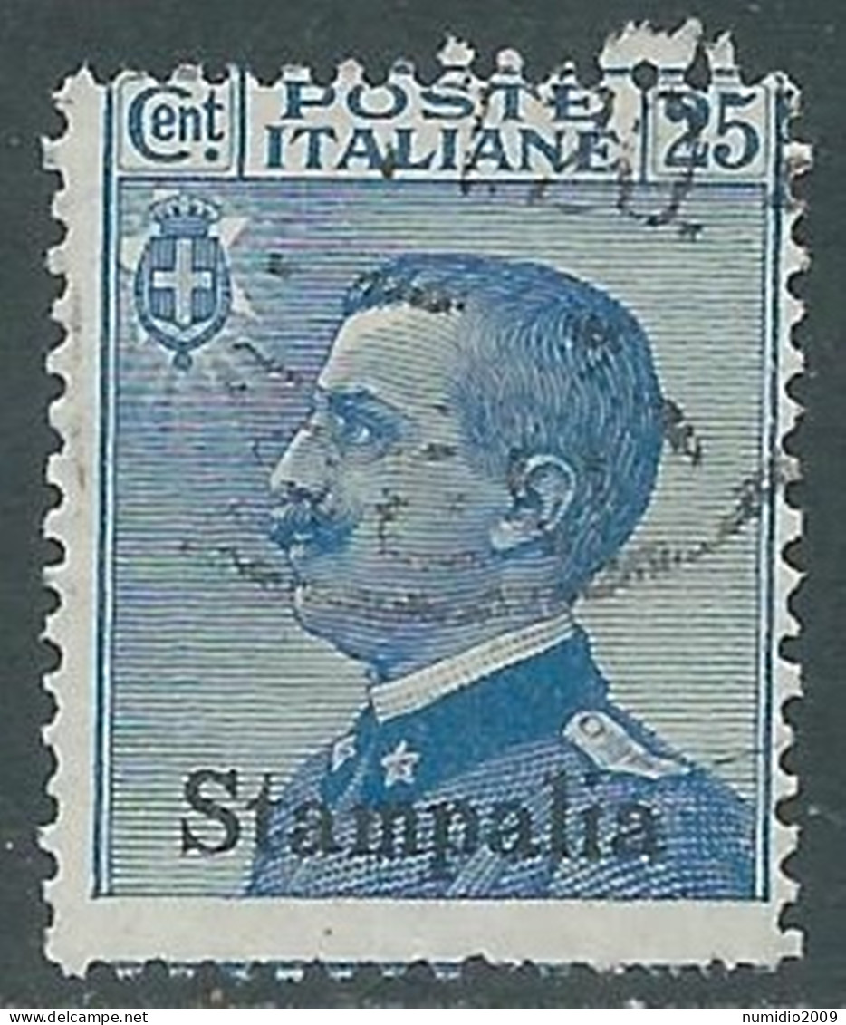 1912 EGEO STAMPALIA USATO EFFIGIE 25 CENT - I35-3 - Egeo (Stampalia)