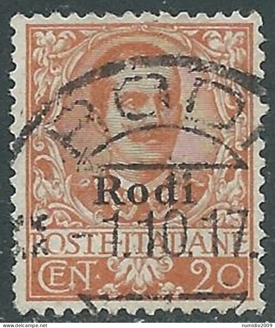 1916 EGEO RODI USATO FLOREALE 20 CENT - I35-3 - Ägäis (Rodi)