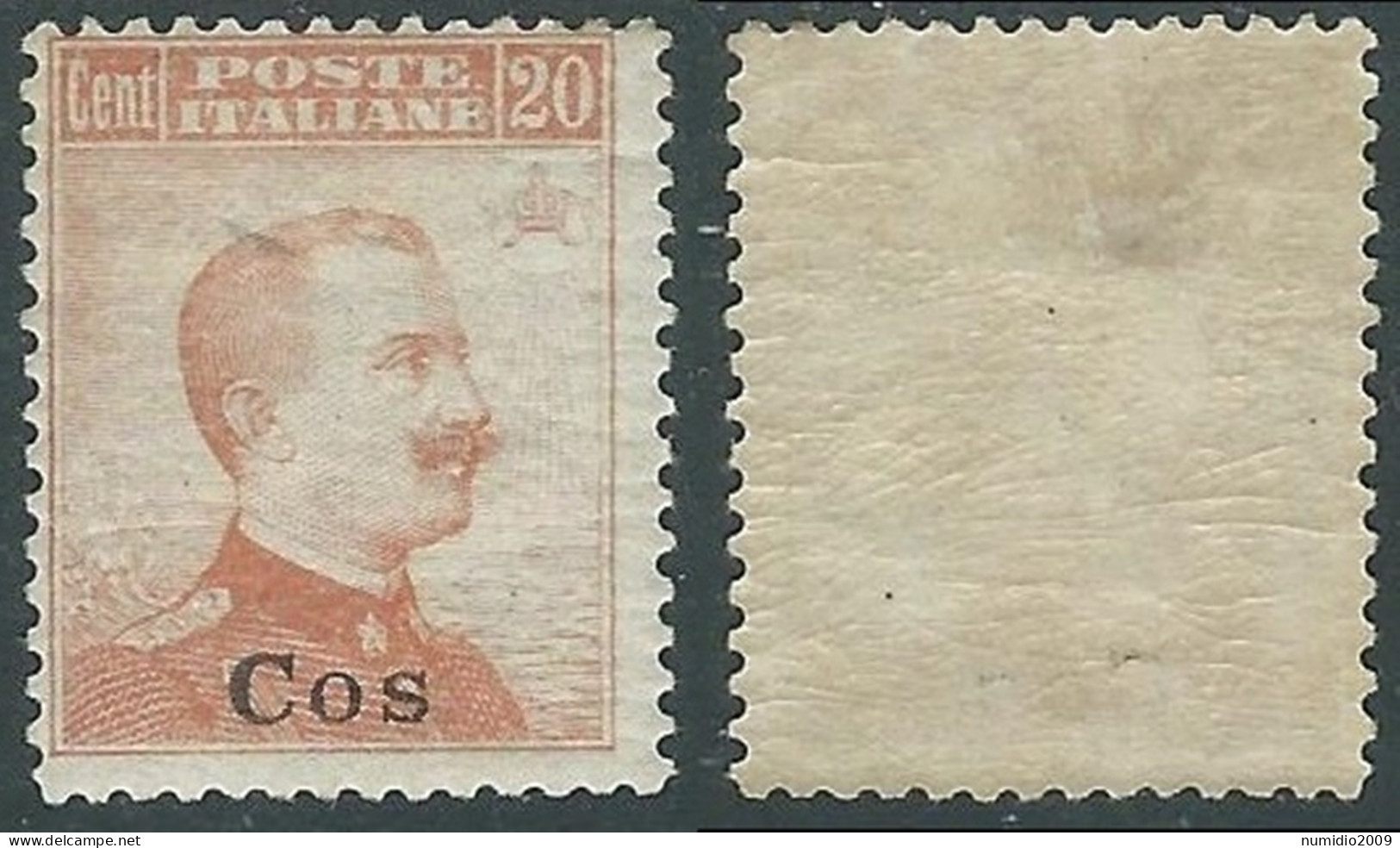 1917 EGEO COO EFFIGIE 20 CENT MH * - I29-9 - Egeo (Coo)