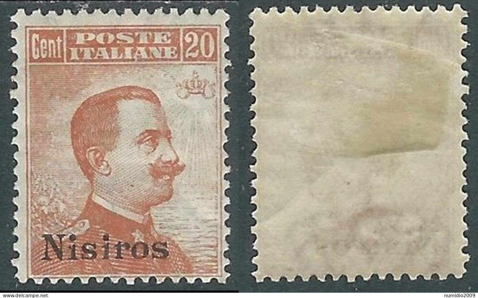 1921-22 EGEO NISIRO EFFIGIE 20 CENT MH * - I29-9 - Egeo (Nisiro)