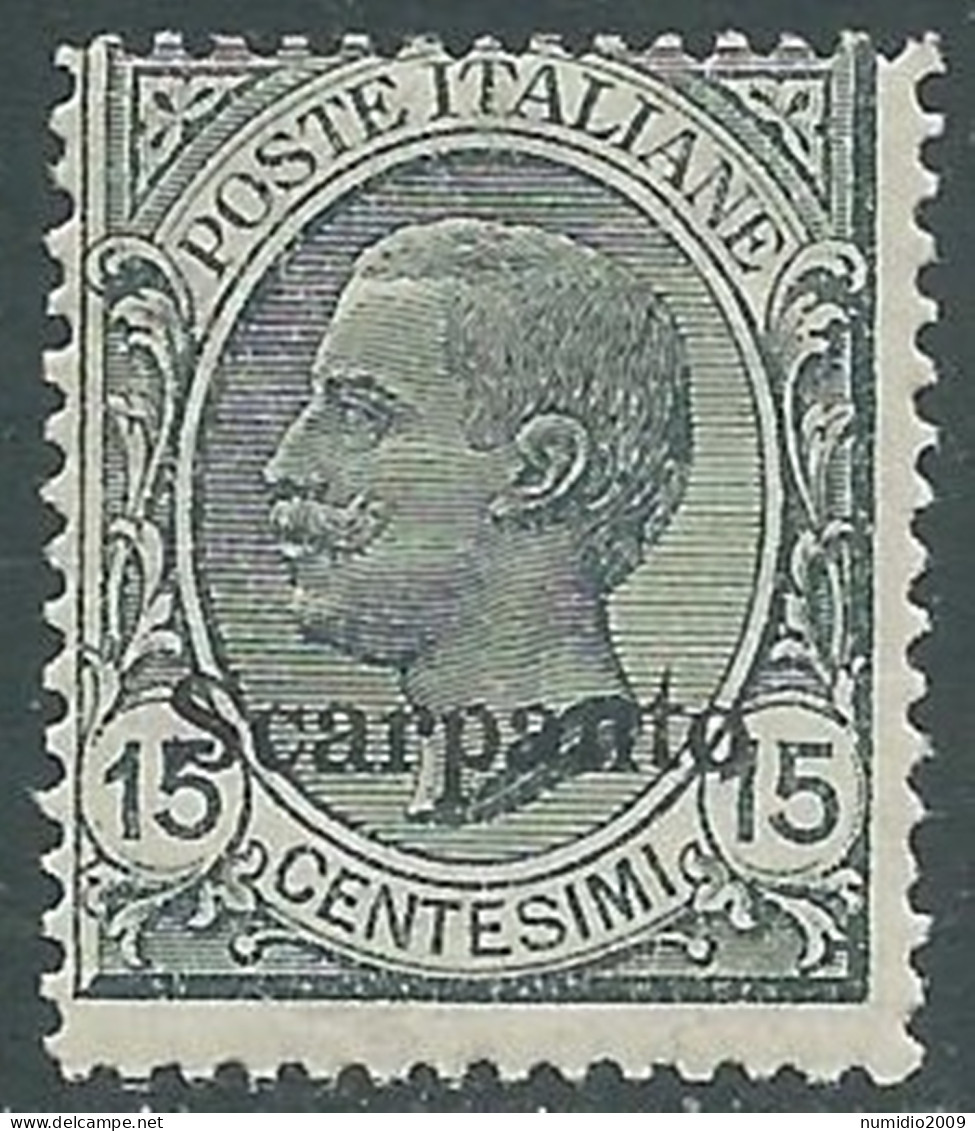 1921-22 EGEO SCARPANTO EFFIGIE 15 CENT MNH ** - I29-5 - Ägäis (Scarpanto)