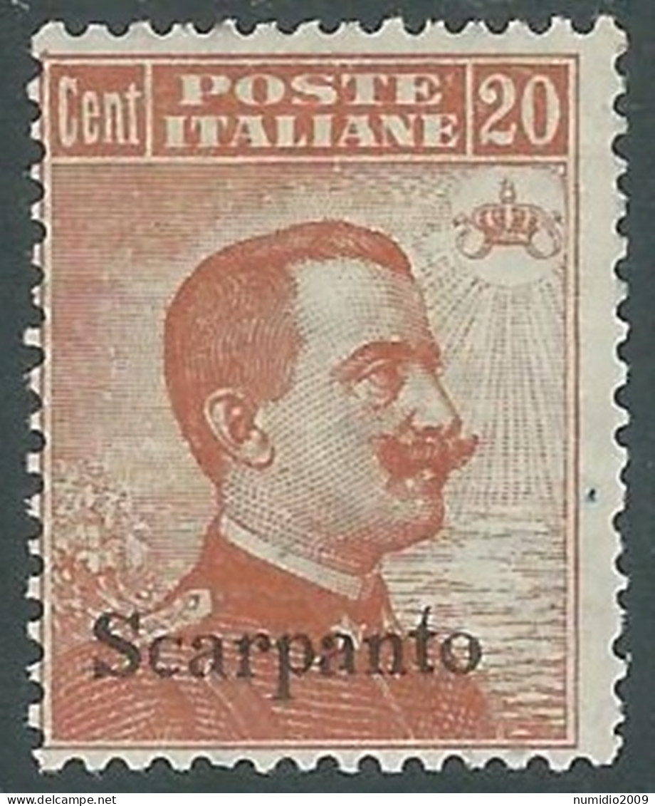 1921-22 EGEO SCARPANTO EFFIGIE 20 CENT MH * - I29-9 - Ägäis (Scarpanto)