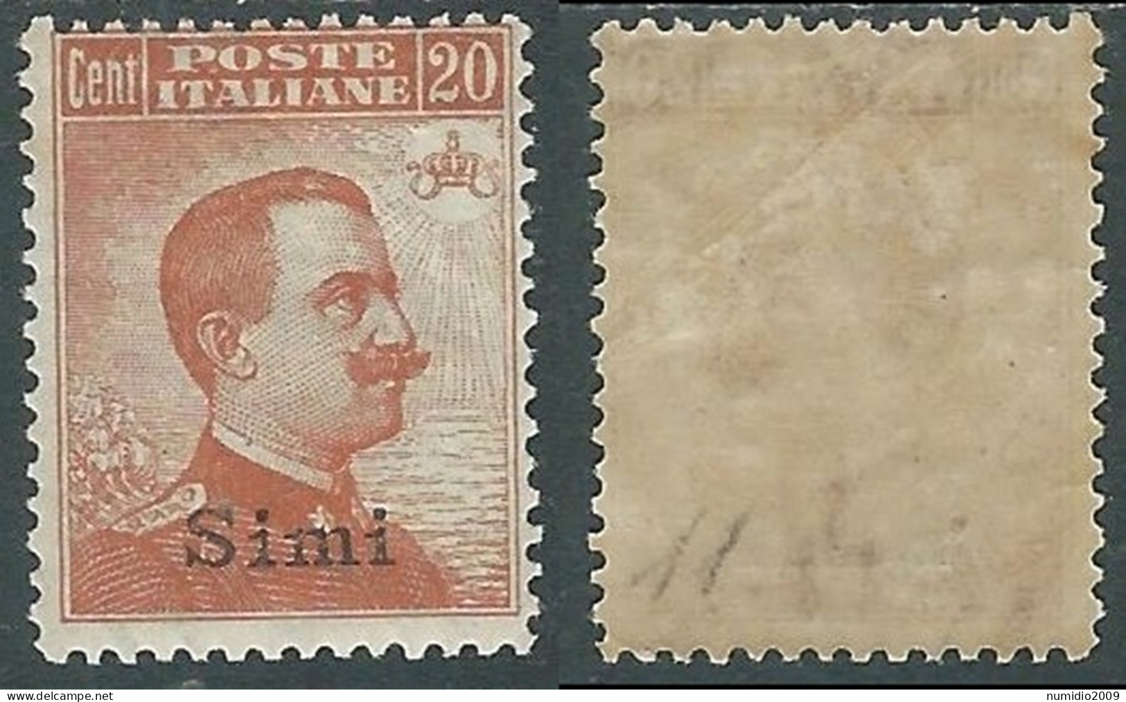 1921-22 EGEO SIMI EFFIGIE 20 CENT PIEGA DI GOMMA MH * - I29-10 - Ägäis (Simi)