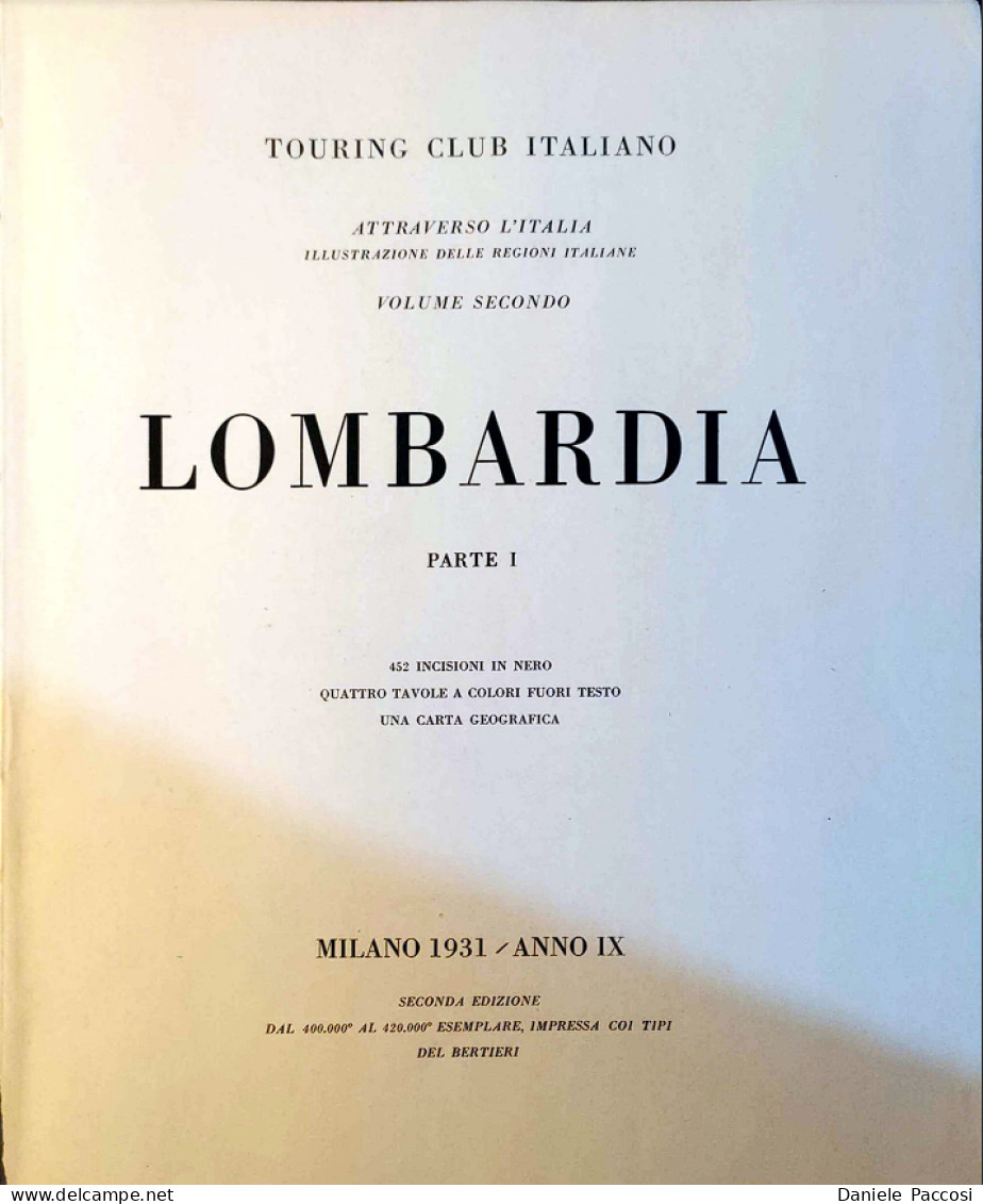 TOURING CLUB ITALIANO LOMBARDIA PARTE I, 1931 - Libros Antiguos Y De Colección