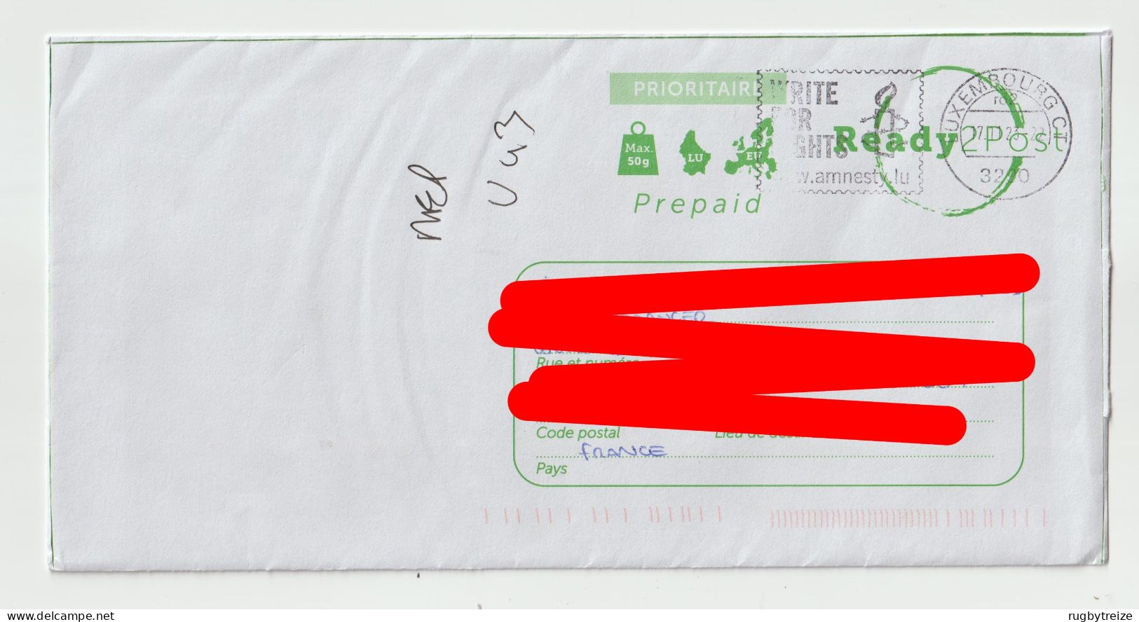 7357 Lettre Cover LUXEMBOURG 2023 Entier Postal Prepaid READY 2POST Amnesty International - Stamped Stationery