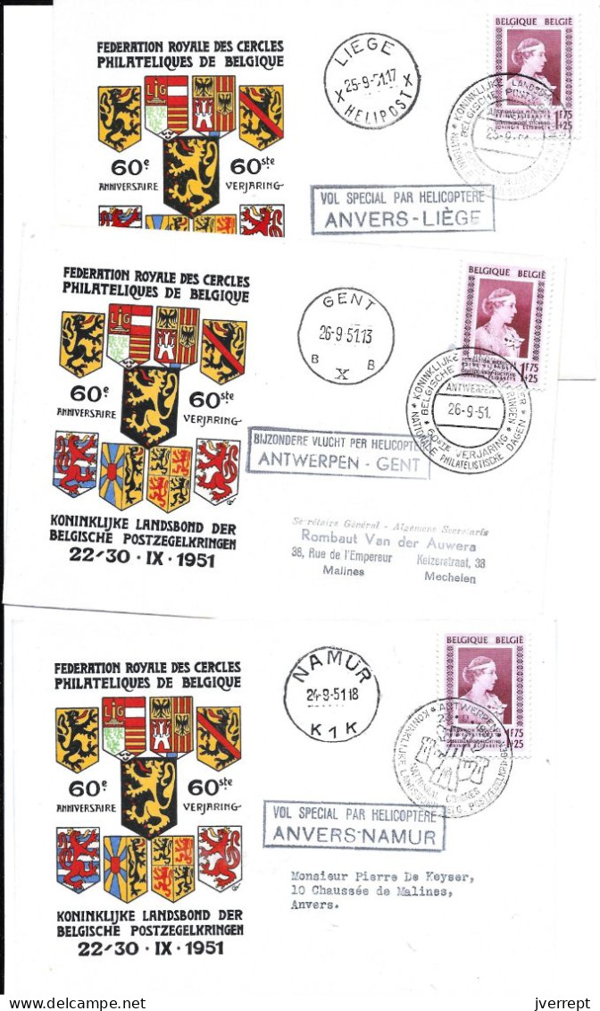 België   Helikopter Post  3 Brieven - Covers & Documents