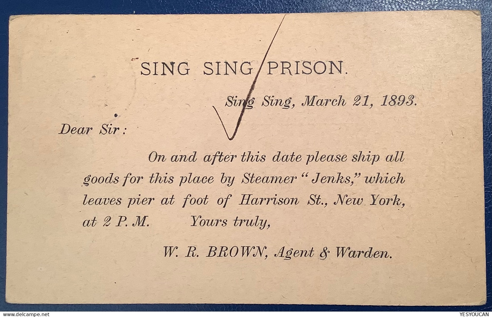 RARE ! „SING SING 1893“ Cds On PRISON Postal Stationery Card 1c  To NY (USA US Gefängnis - Storia Postale