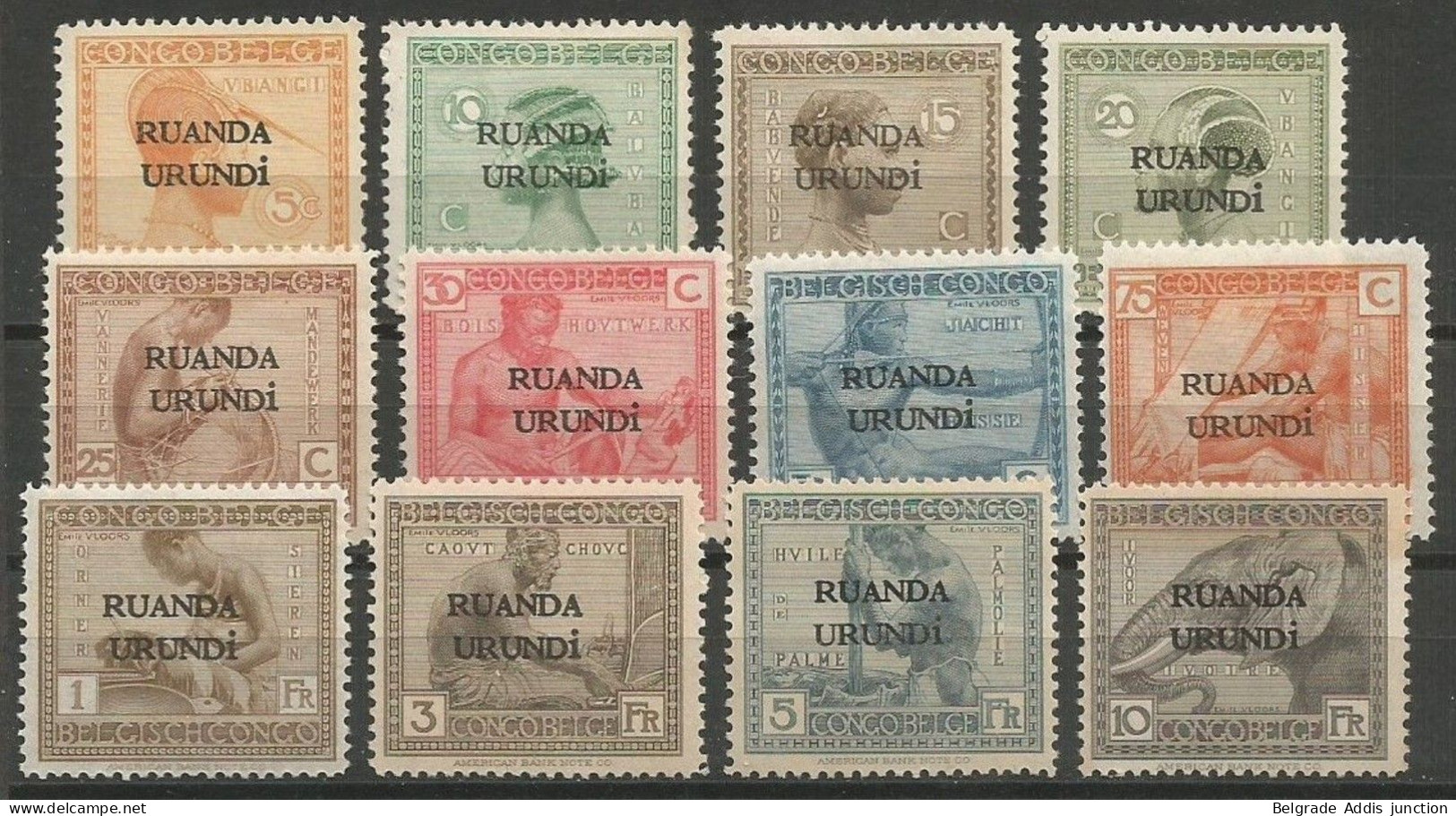 Ruanda Urundi Belgisch Congo Belge COB 50/61 Série Complète Type Vloors Surchargés ** MNH 1924 - Ungebraucht