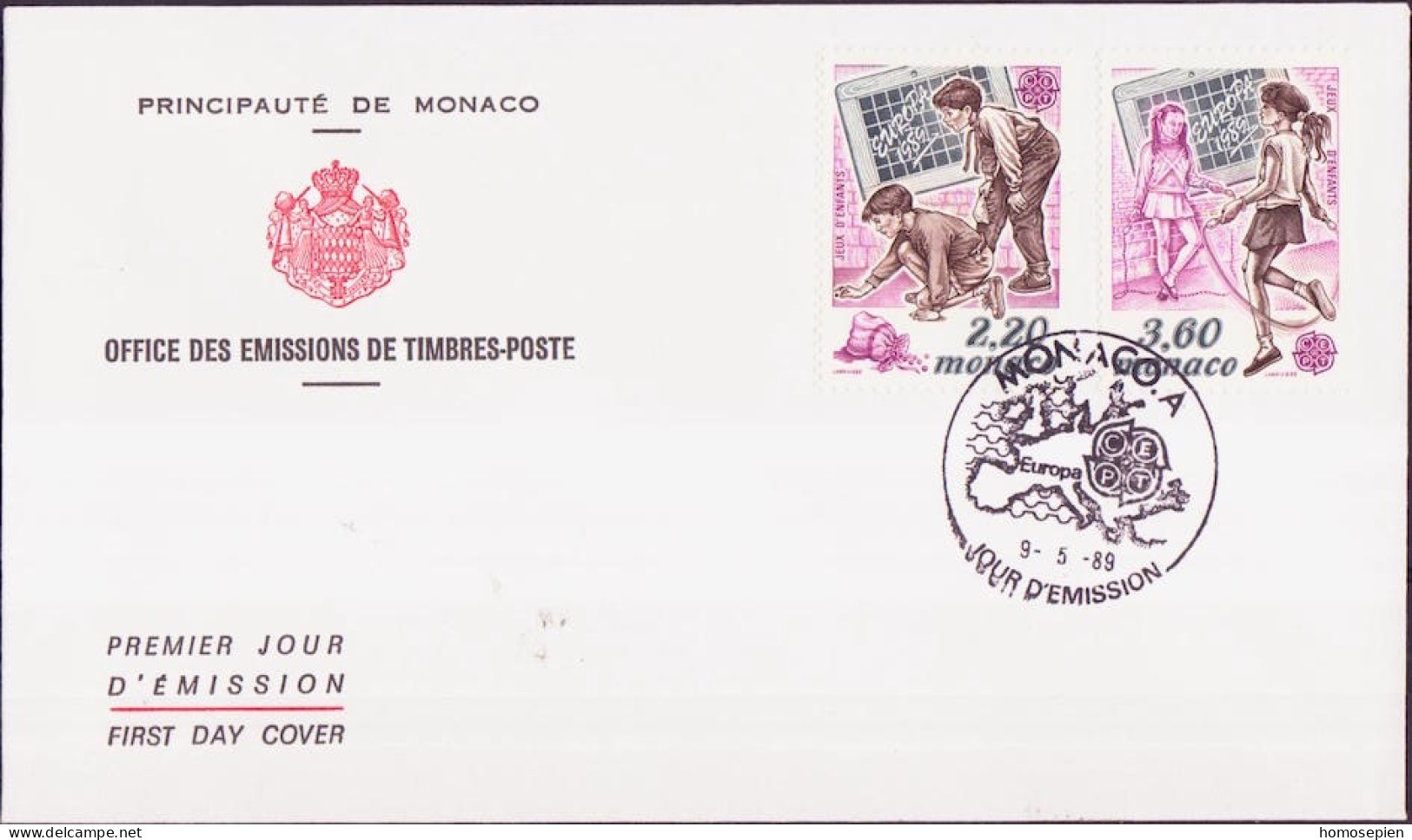 Europa CEPT 1989 Monaco FDC1 Y&T N°1686 à 1687 - Michel N°1919 à 1920 - 1989