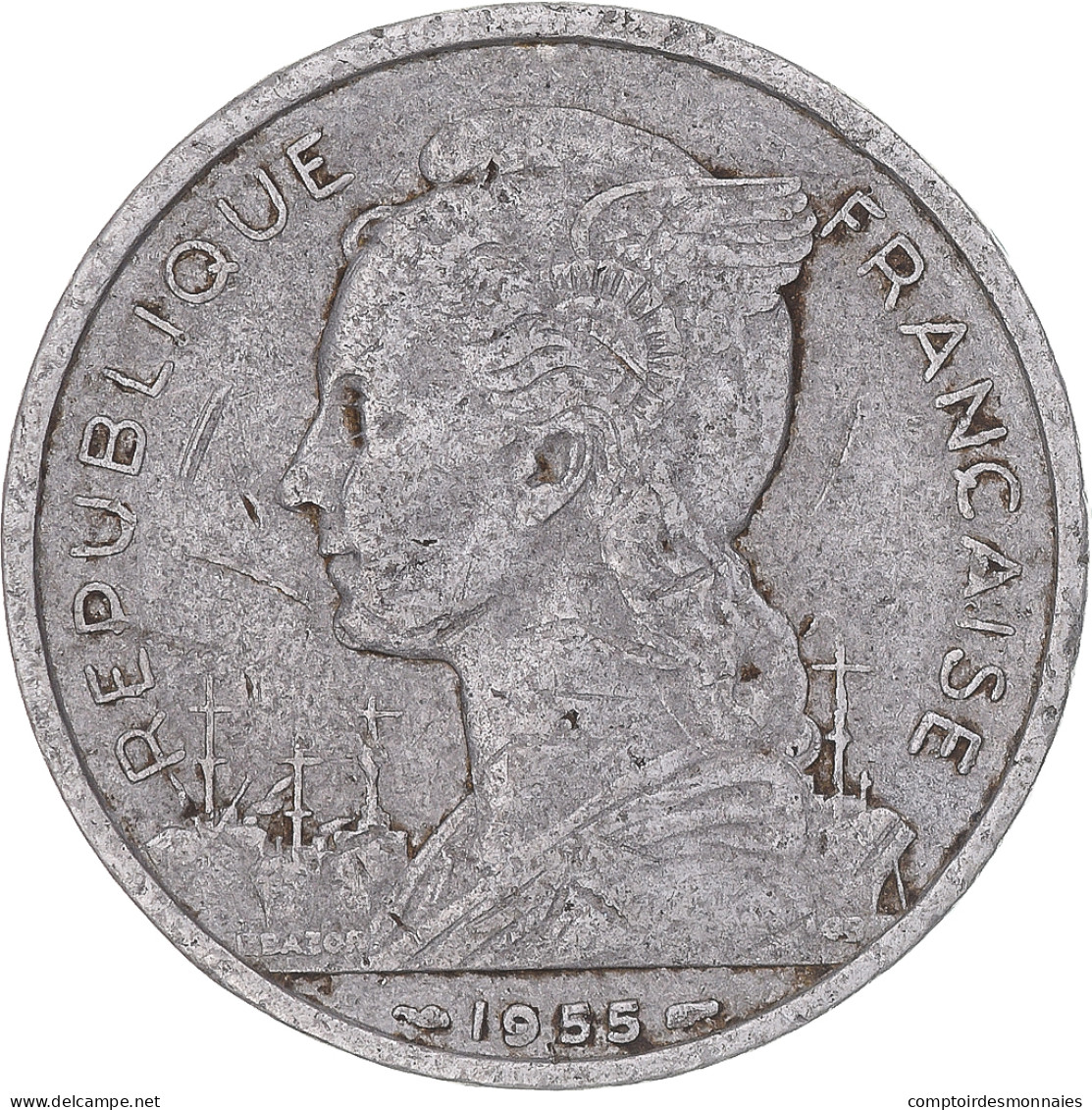 Monnaie, Réunion, 5 Francs, 1955, TB, Aluminium, KM:9 - Réunion