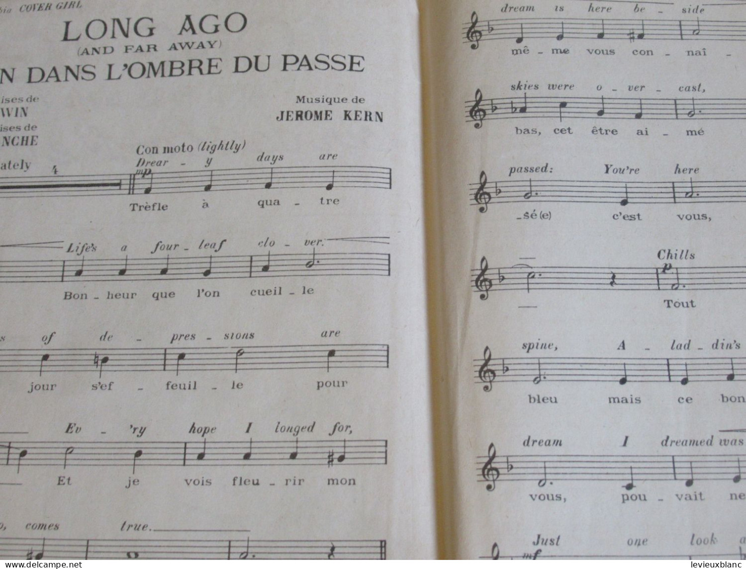 Partition Ancienne/ " LONG AGO And Far Away "/ Tino ROSSI/ Jérôme KERN / Ira GERSHWIN- Francis BLANCHE/1945    PART362 - Otros & Sin Clasificación