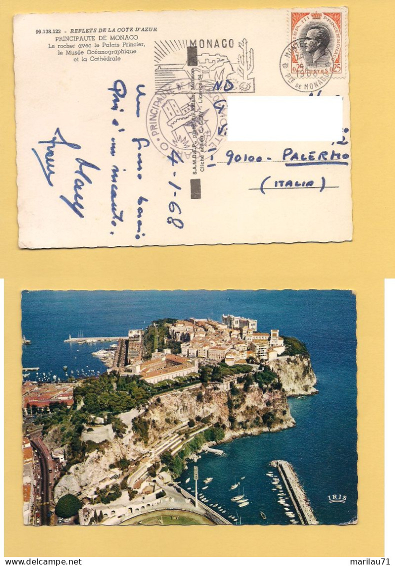 12221 PRINCIPATO DI MONACO 1968 Stamp 25c Isolato Card Casinò ANNULLO - Brieven En Documenten